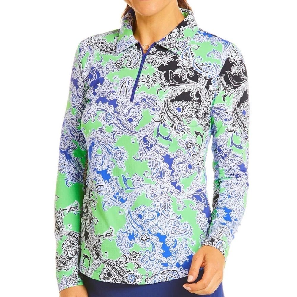 IBKUL Pascha Green Navy Long Sleeve Polo Golf Shirt‎